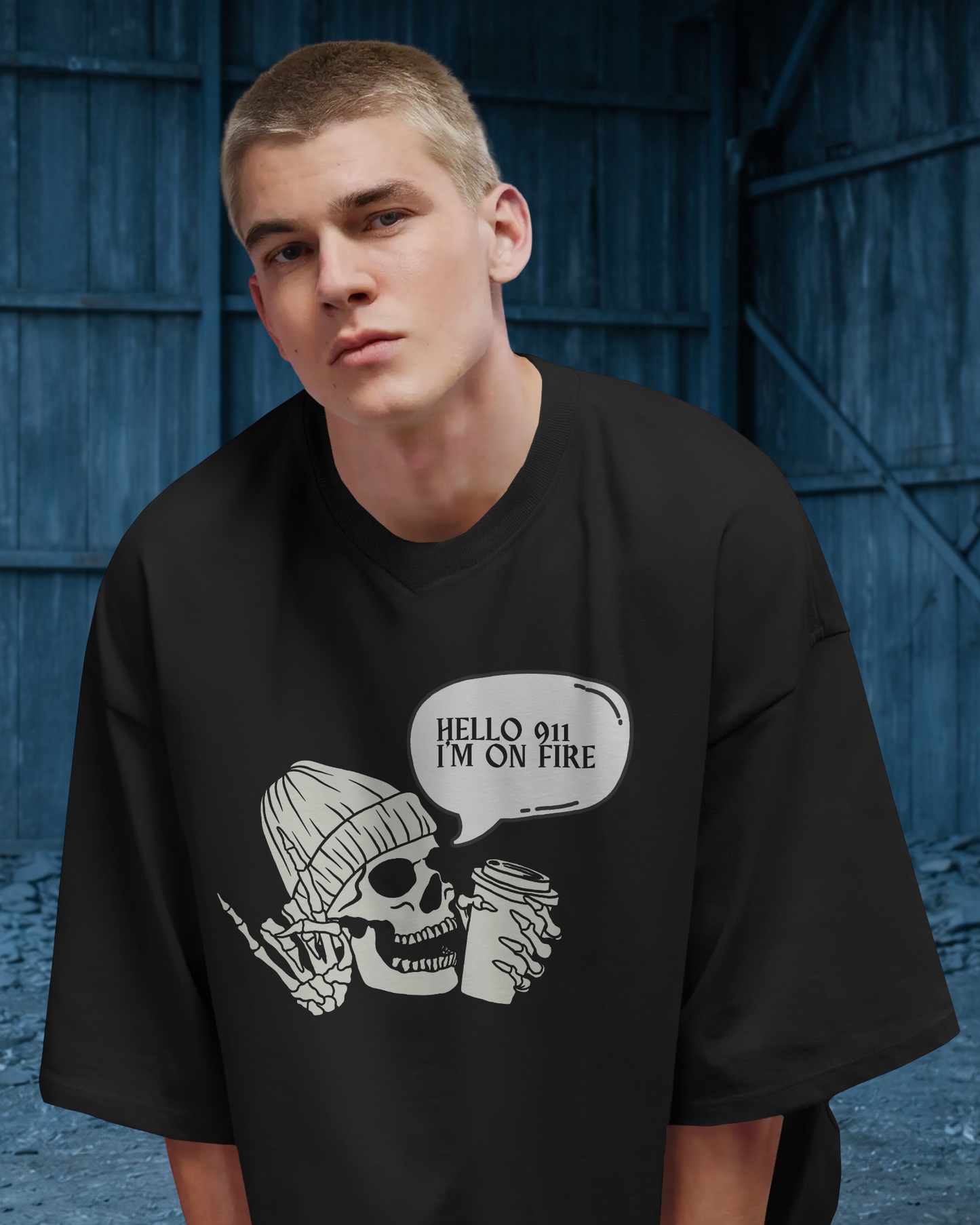 Hello 911, I'm On Fire: A Bold Urban Oversized T-Shirt