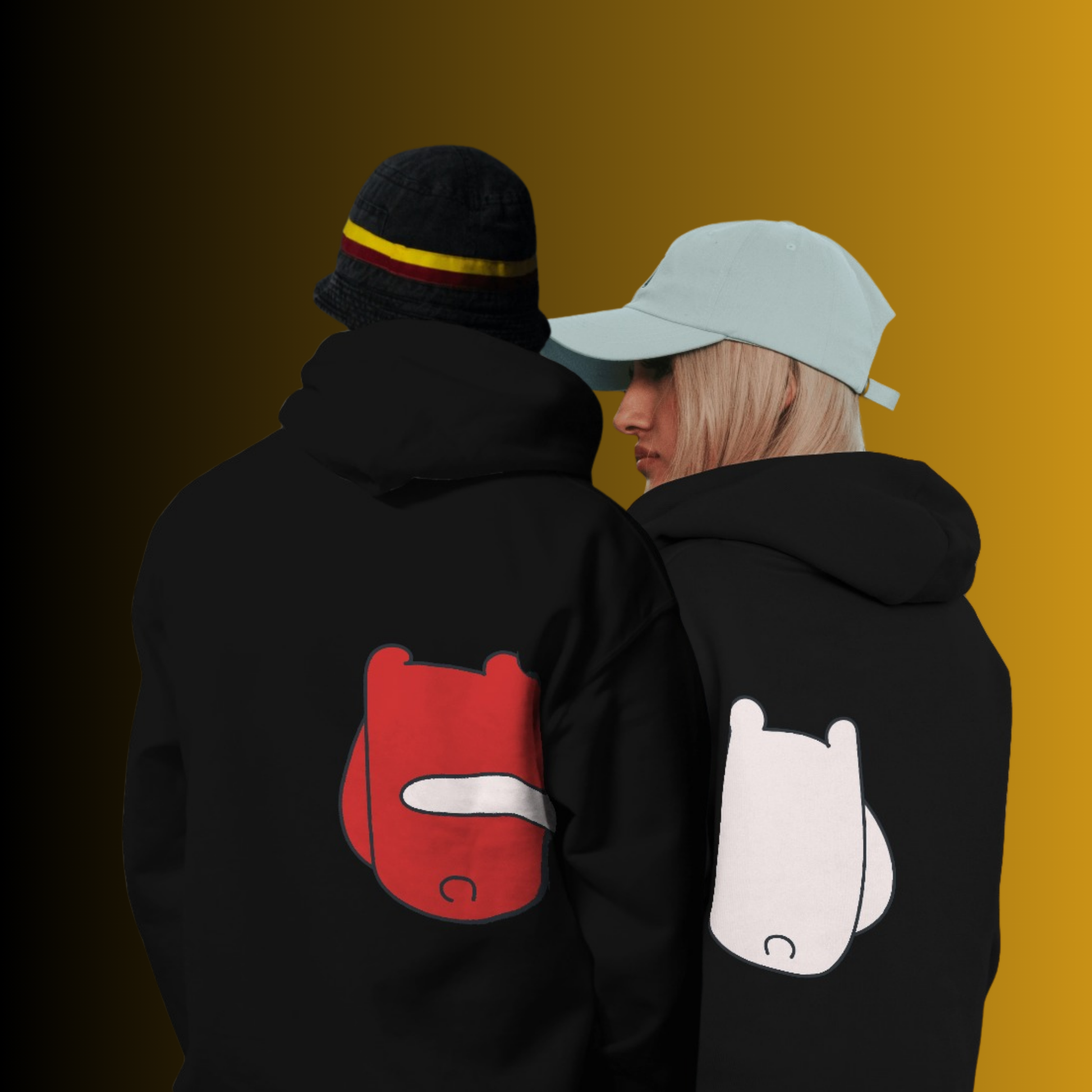 Bear Hugs Duo: Oversized Couple Hoodie Set S S - Main Image
