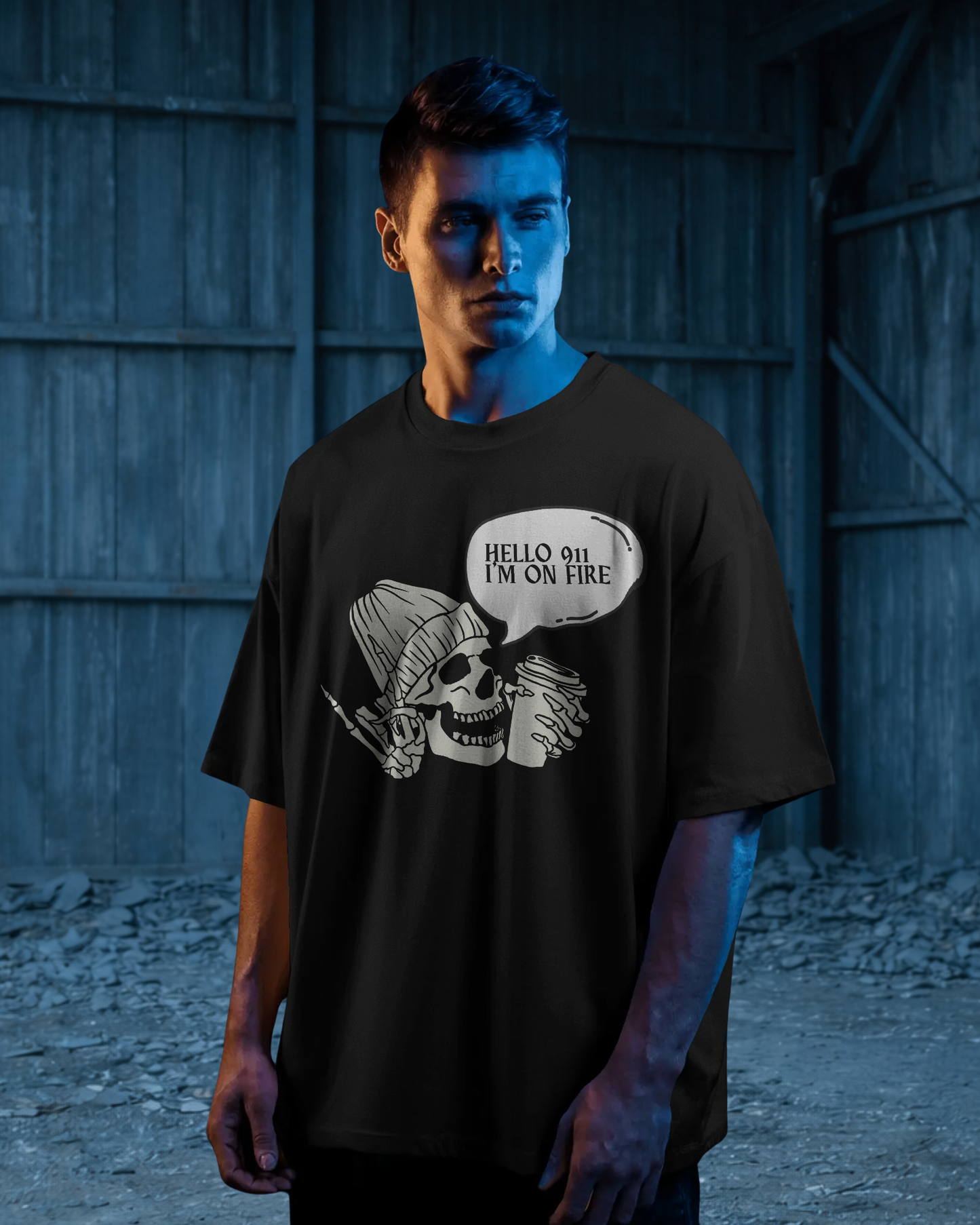 Hello 911, I'm On Fire: A Bold Urban Oversized T-Shirt