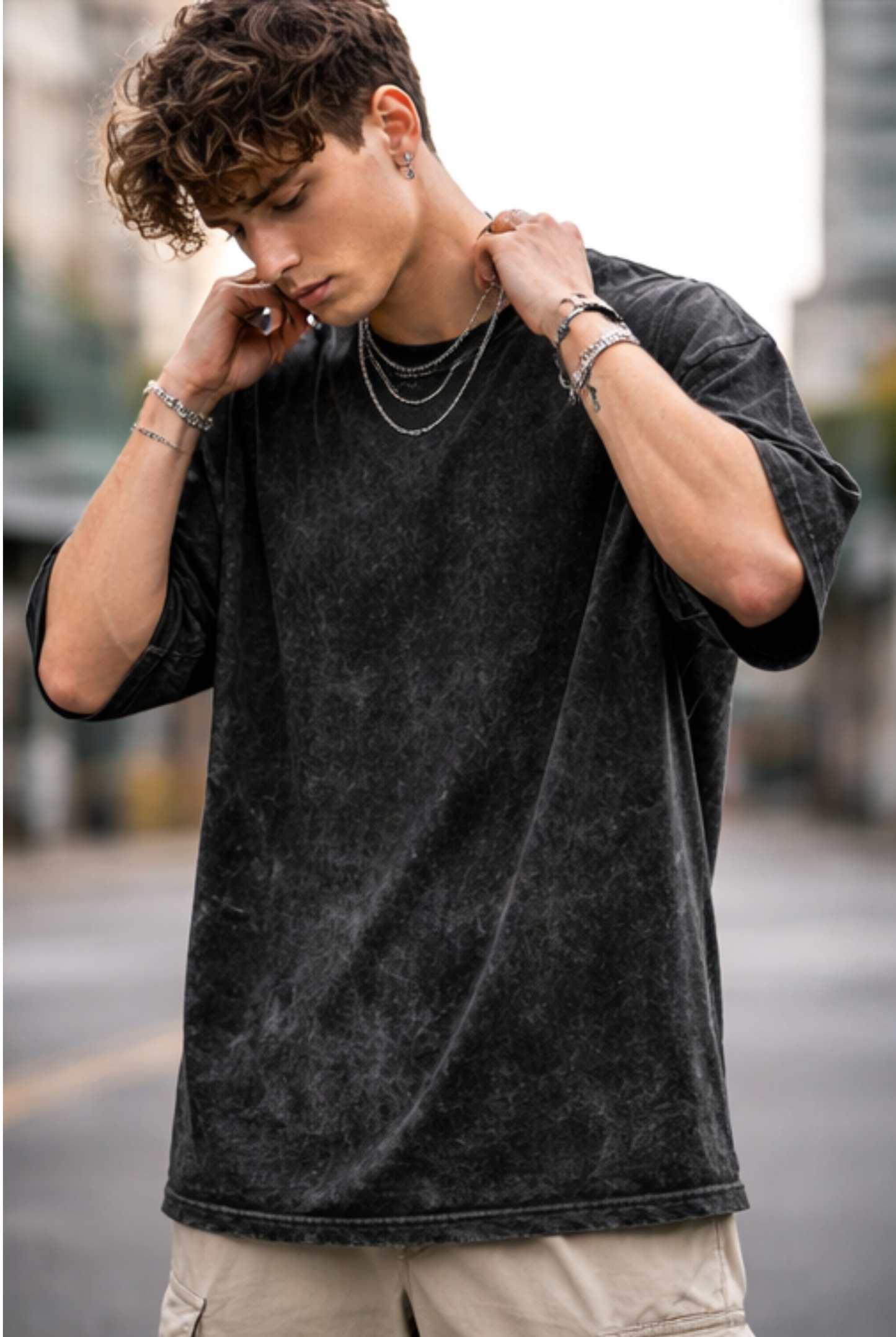 Evo Vogue Black Acid Wash Oversized Tee – Premium 240 GSM Streetwear Fit