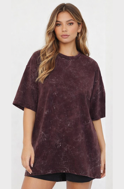 Evo Vogue Maroon Cloud-Wash Oversized Tee for Women – Luxe Relaxed 240 GSM Cotton