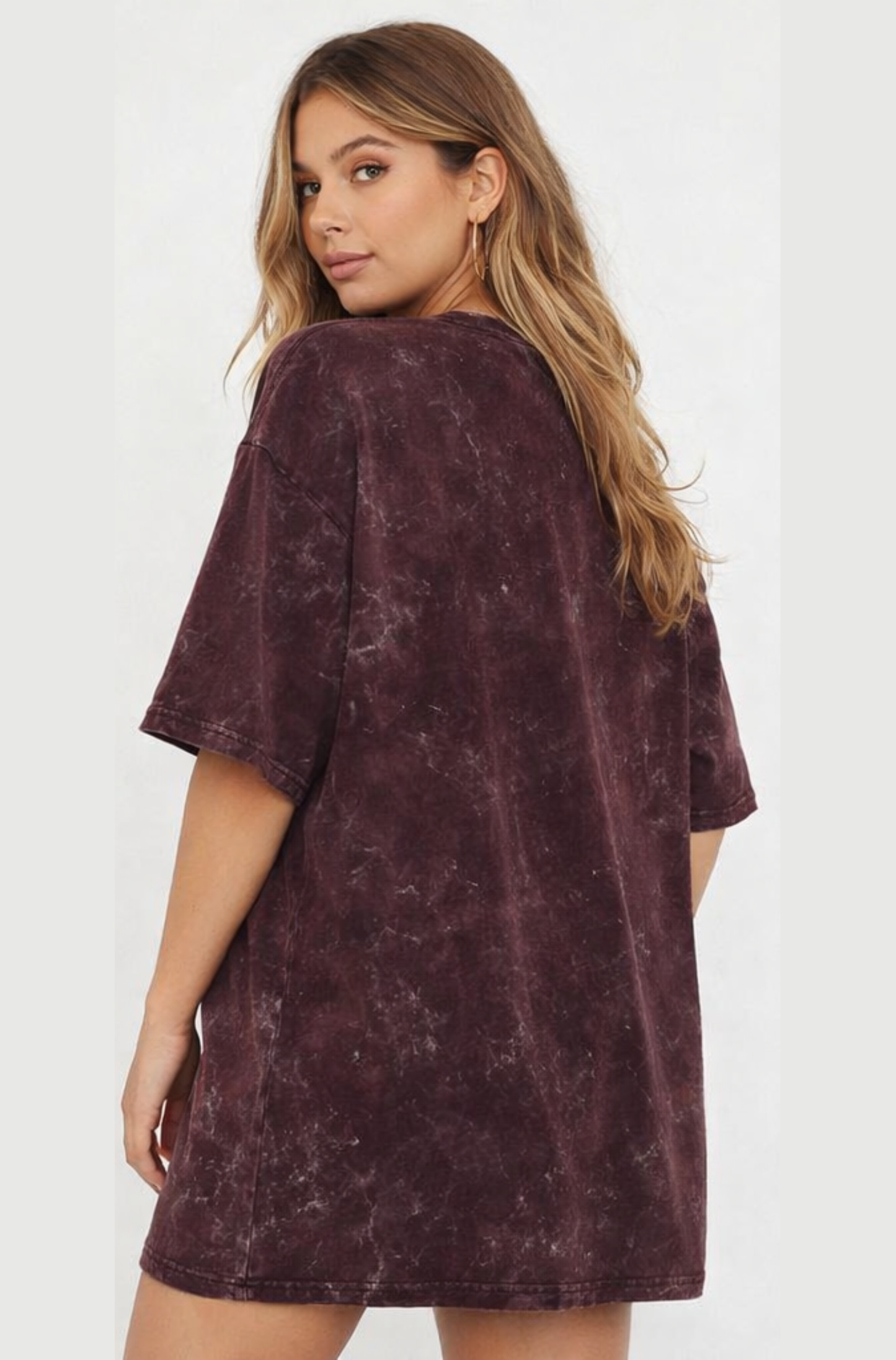 Evo Vogue Maroon Cloud-Wash Oversized Tee for Women – Luxe Relaxed 240 GSM Cotton