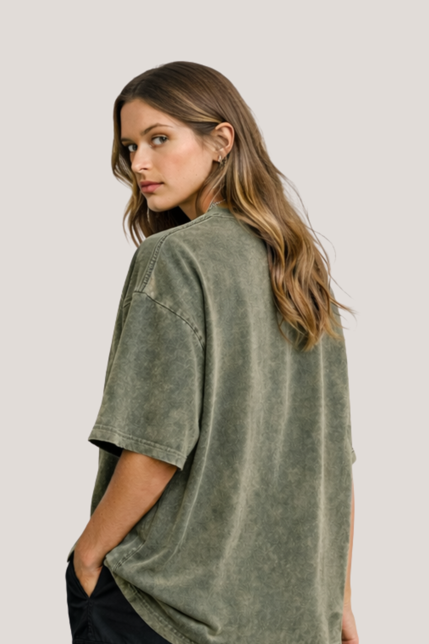 Evo Vogue Olive Green Washed Oversized Tee – Soft 240 GSM Premium Cotton