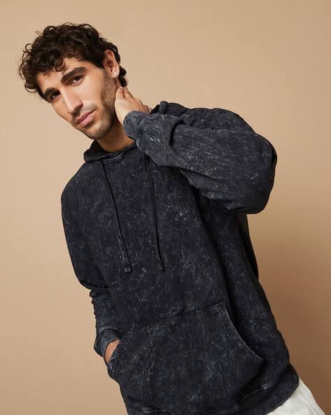 Midnight Fade: Black Acid Wash Hoodie