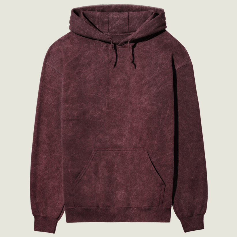 Crimson Haze: Maroon Acid Wash Hoodie – Evo Vogue