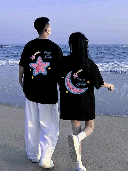 Evo Vogue Forever & Always Celestial Couple Oversized T-Shirt – Premium 240 GSM Luxury Cotton Matching Tee