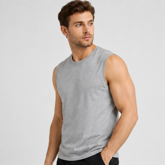 Evo Vogue Grey Melange Sleeveless T-Shirt for Men