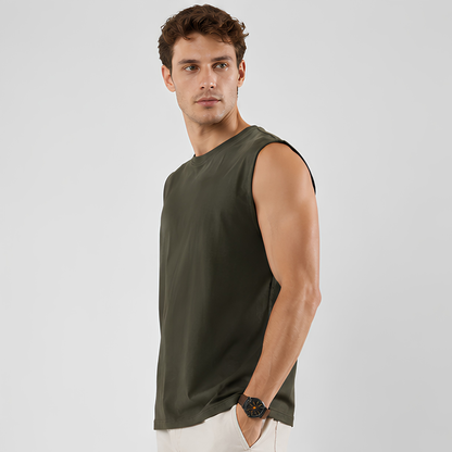 Evo Vogue Olive Green Sleeveless T-Shirt for Men