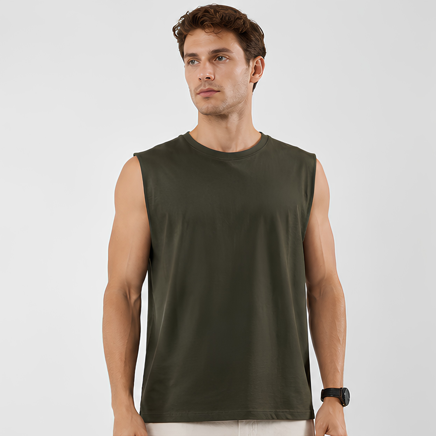 Evo Vogue Olive Green Sleeveless T-Shirt for Men
