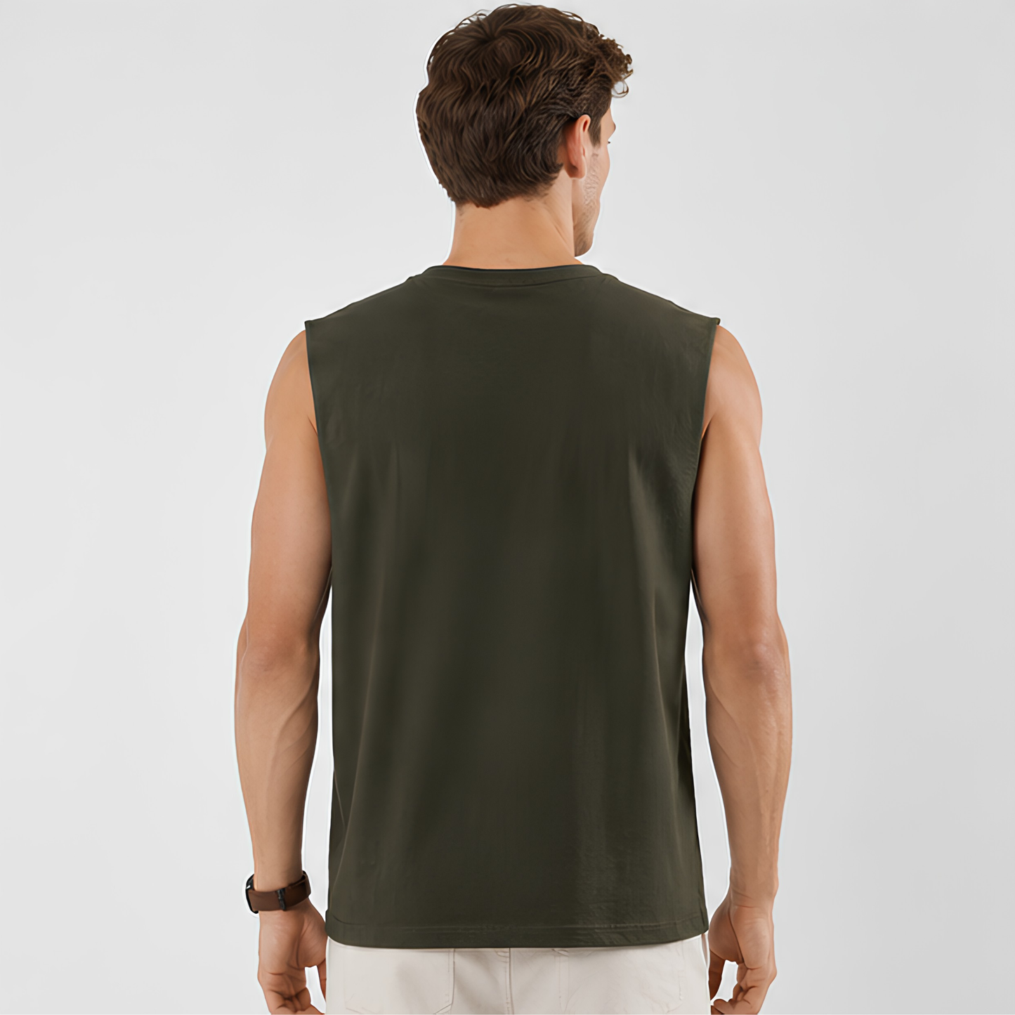 Evo Vogue Olive Green Sleeveless T-Shirt for Men
