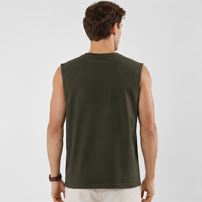 Evo Vogue Olive Green Sleeveless T-Shirt for Men