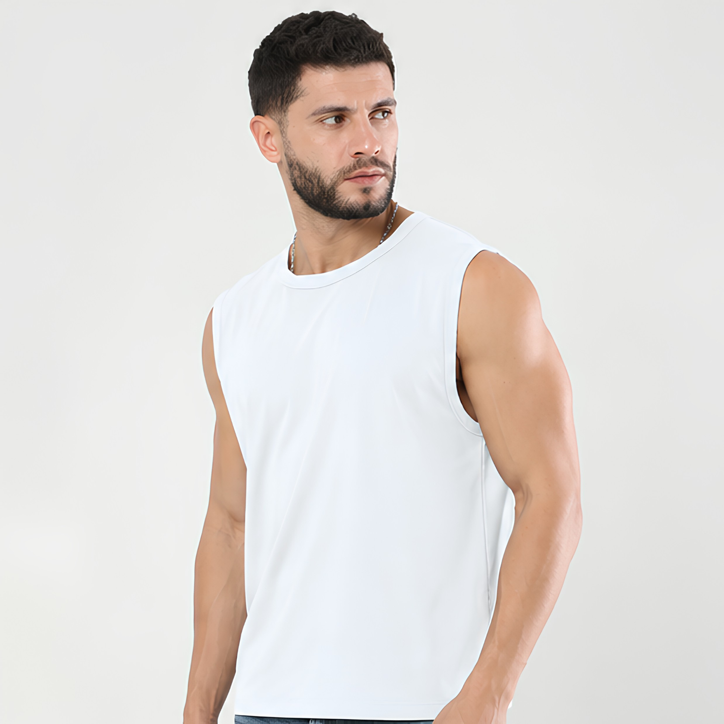 Evo Vogue White Sleeveless T-Shirt for Men