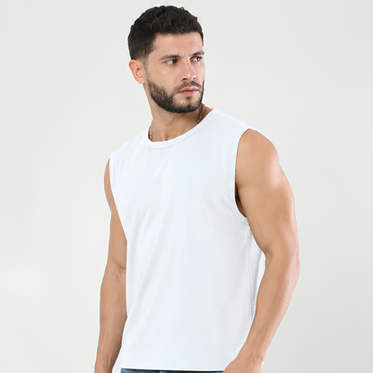 Evo Vogue White Sleeveless T-Shirt for Men