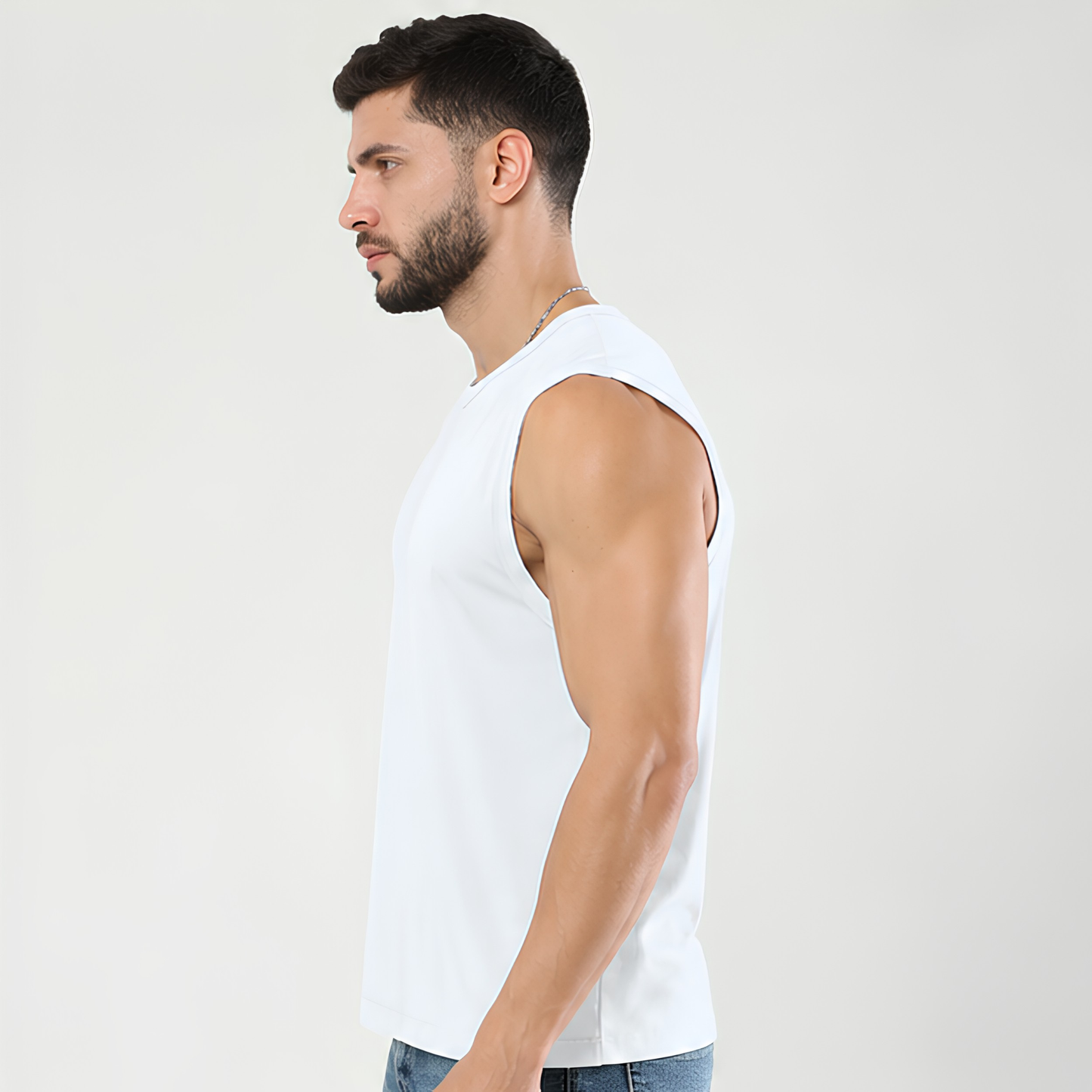 Evo Vogue White Sleeveless T-Shirt for Men