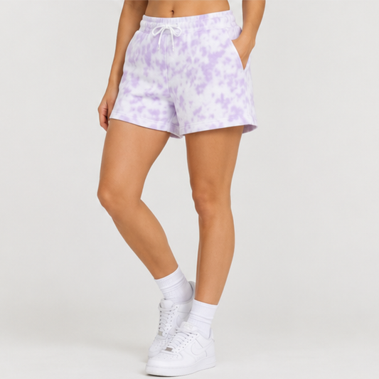 Evo Vogue Lavender Cloud White Tie Dye Shorts