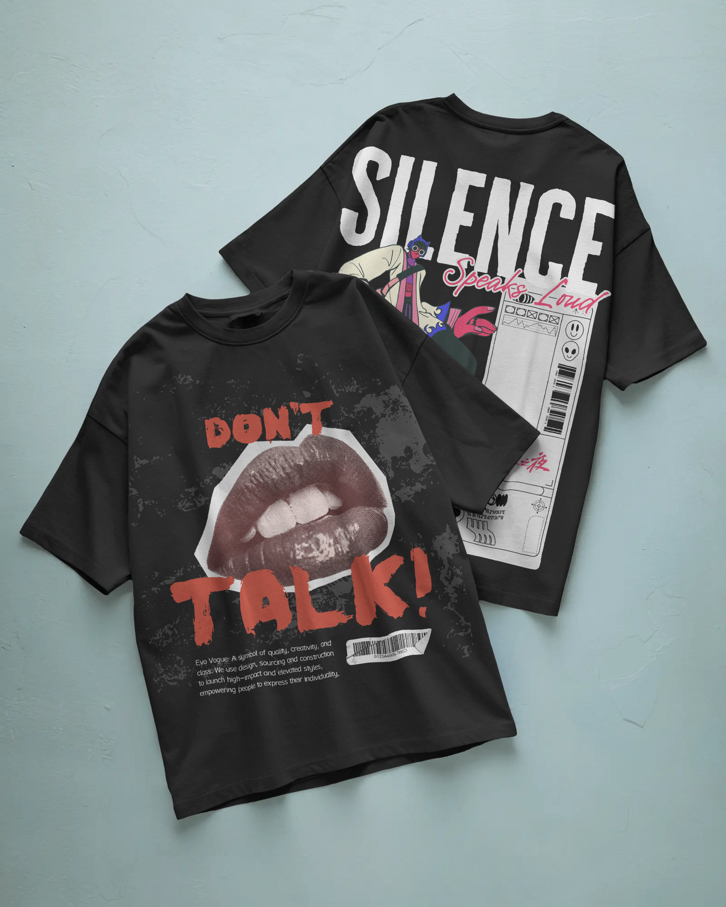 Evo Vogue “Forbidden Silence” Double-Sided Printed Oversized Tee – 100% Pure Imported Premium Cotton
