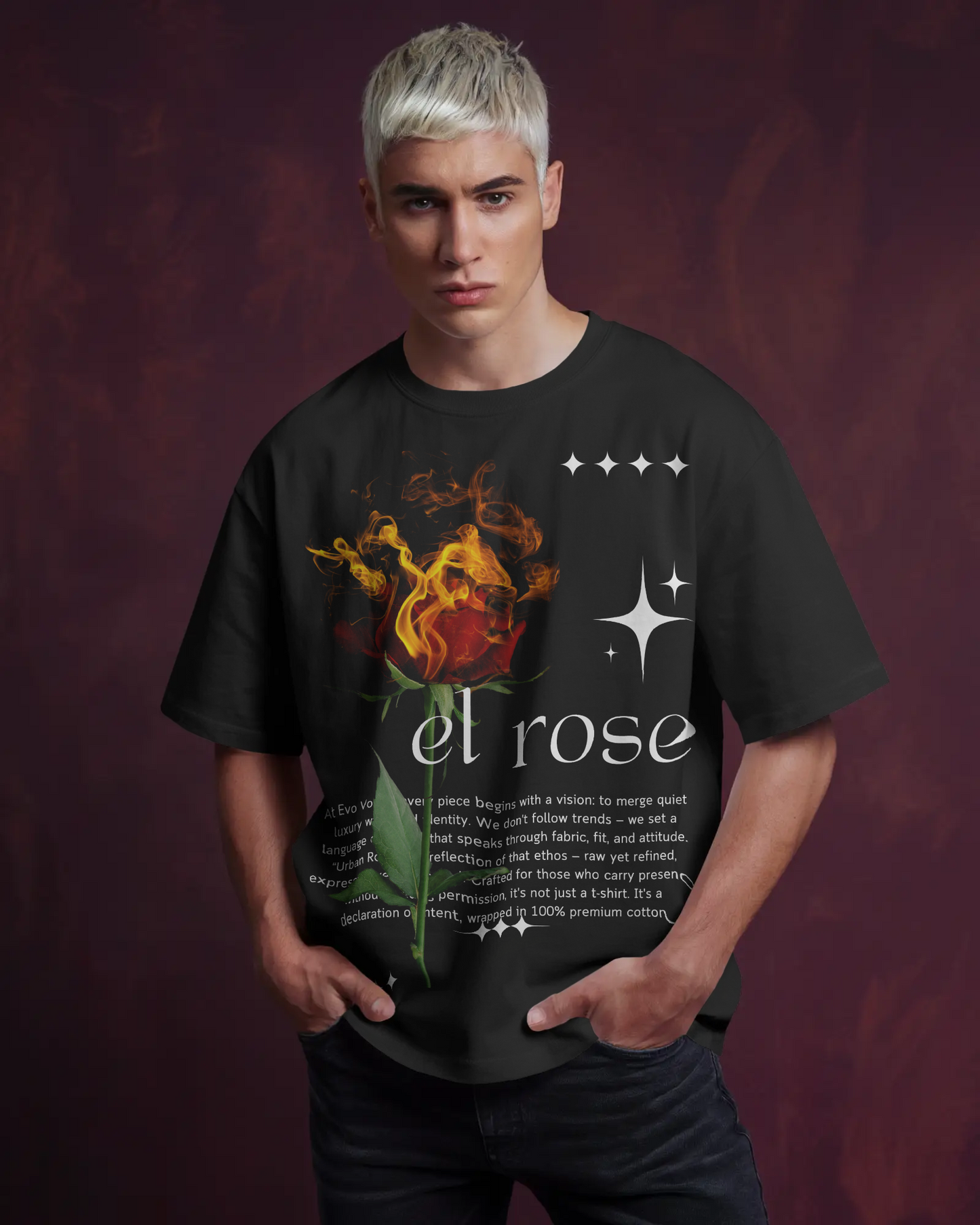 Evo Vogue “Urban Rose” Double-Sided Printed Oversized Tee – 100% Pure Imported Premium Cotton