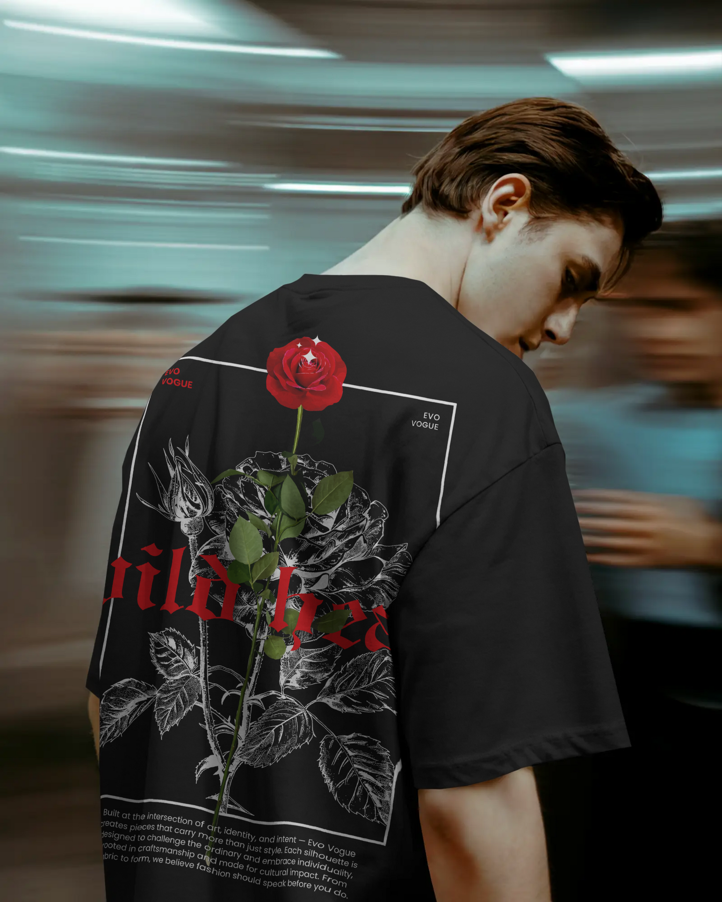 Evo Vogue “Urban Rose” Double-Sided Printed Oversized Tee – 100% Pure Imported Premium Cotton